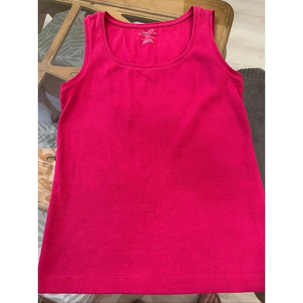 Chico’s TWO T-Ribbed Tank Tops #white #dark pink #Chico's SIZE 1 #casual wear